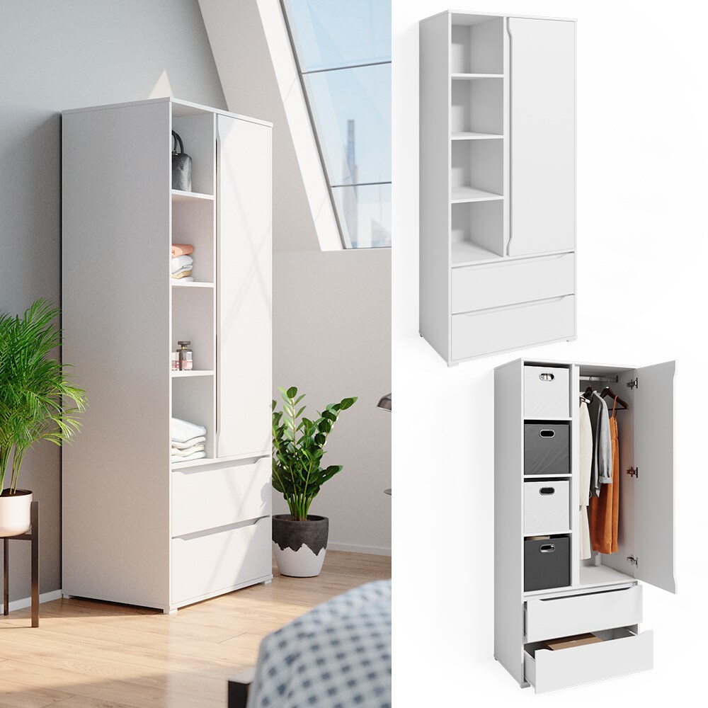 Vicco Kleiderschrank Schlafzimmerschrank Ruben 80cm mit Kleiderstange Schubladen - Bild 1