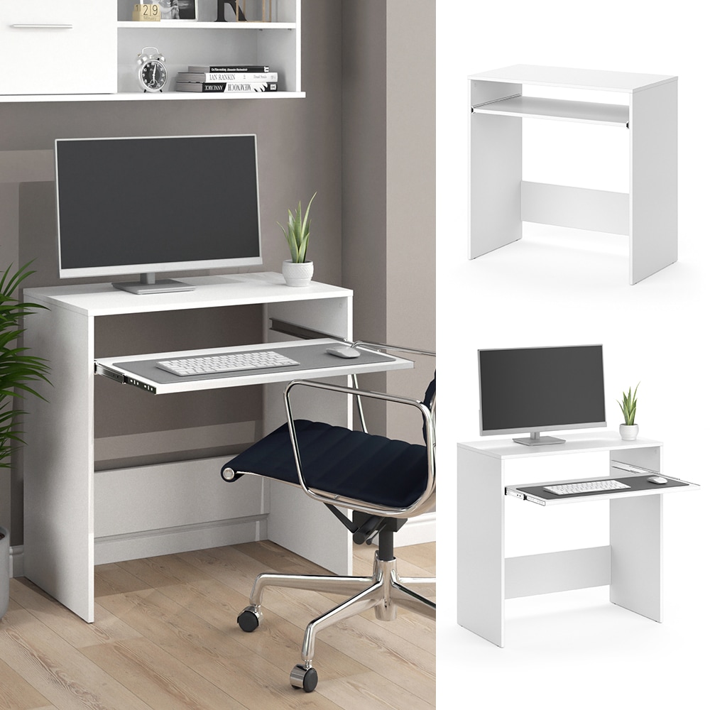 Vicco Schreibtisch B&uuml;rotisch Arbeitstisch Nils wei&szlig; Computertisch Tastaturauszug - Bild 1