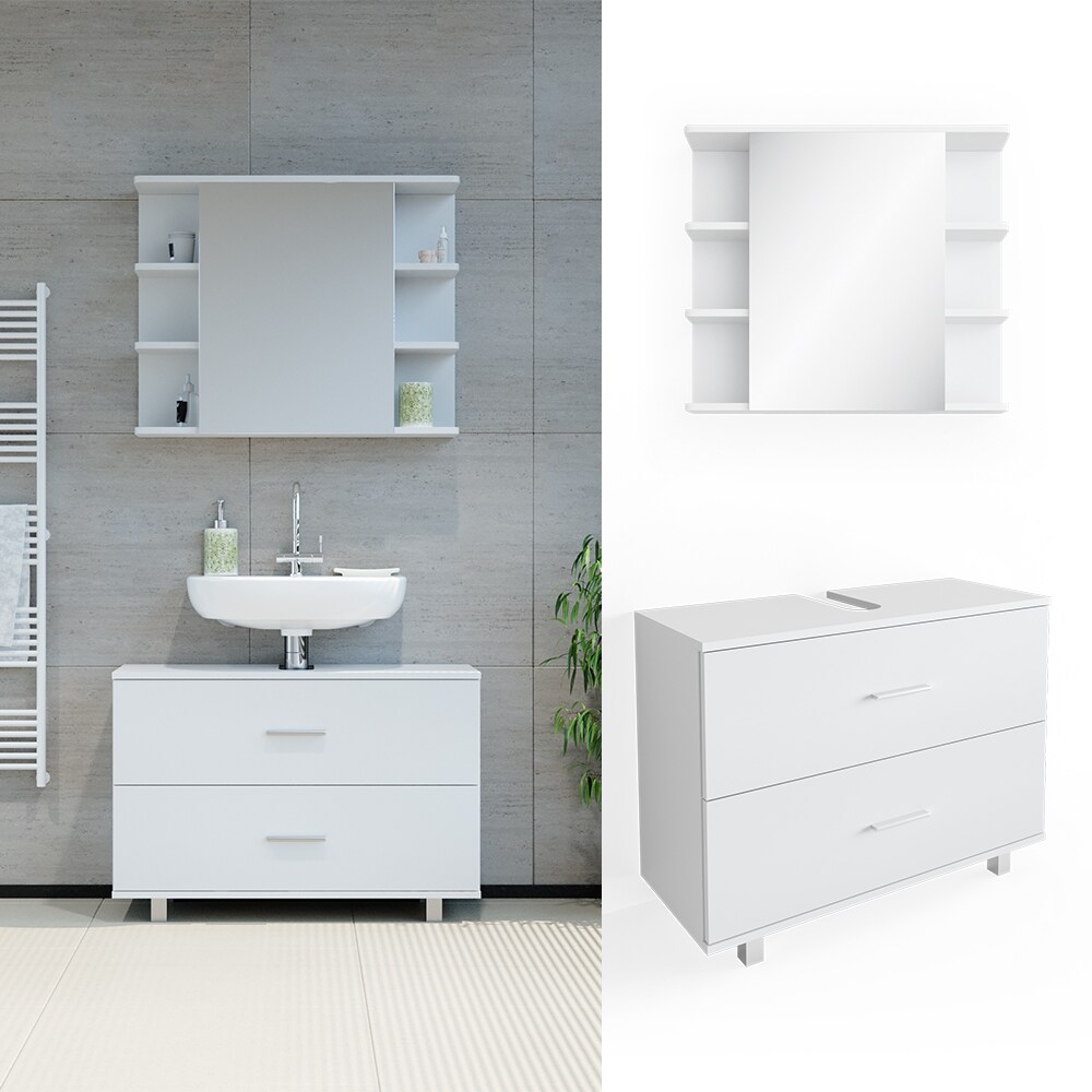 VICCO Badmöbel Set ILIAS Weiß Bad Spiegel Unterschrank Badschrank