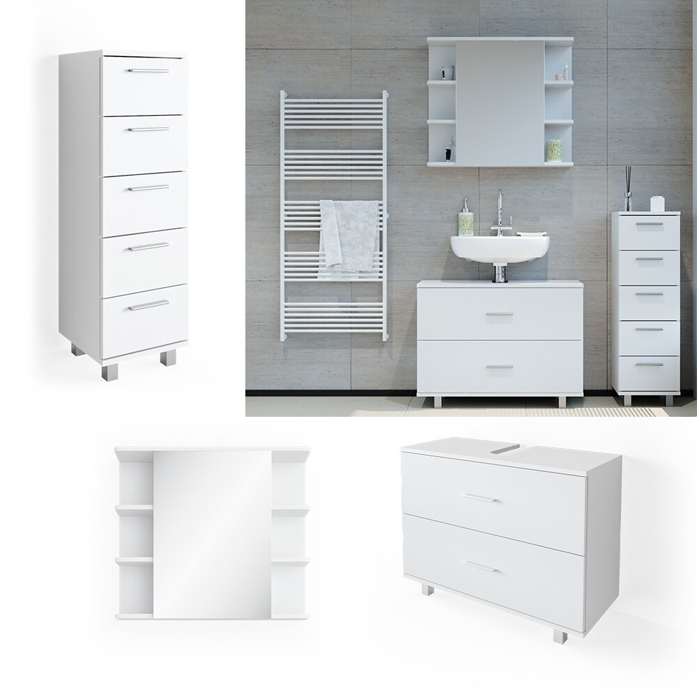 VICCO Badmöbel Set ILIAS Weiß Spiegel Kommode Unterschrank Badschrank