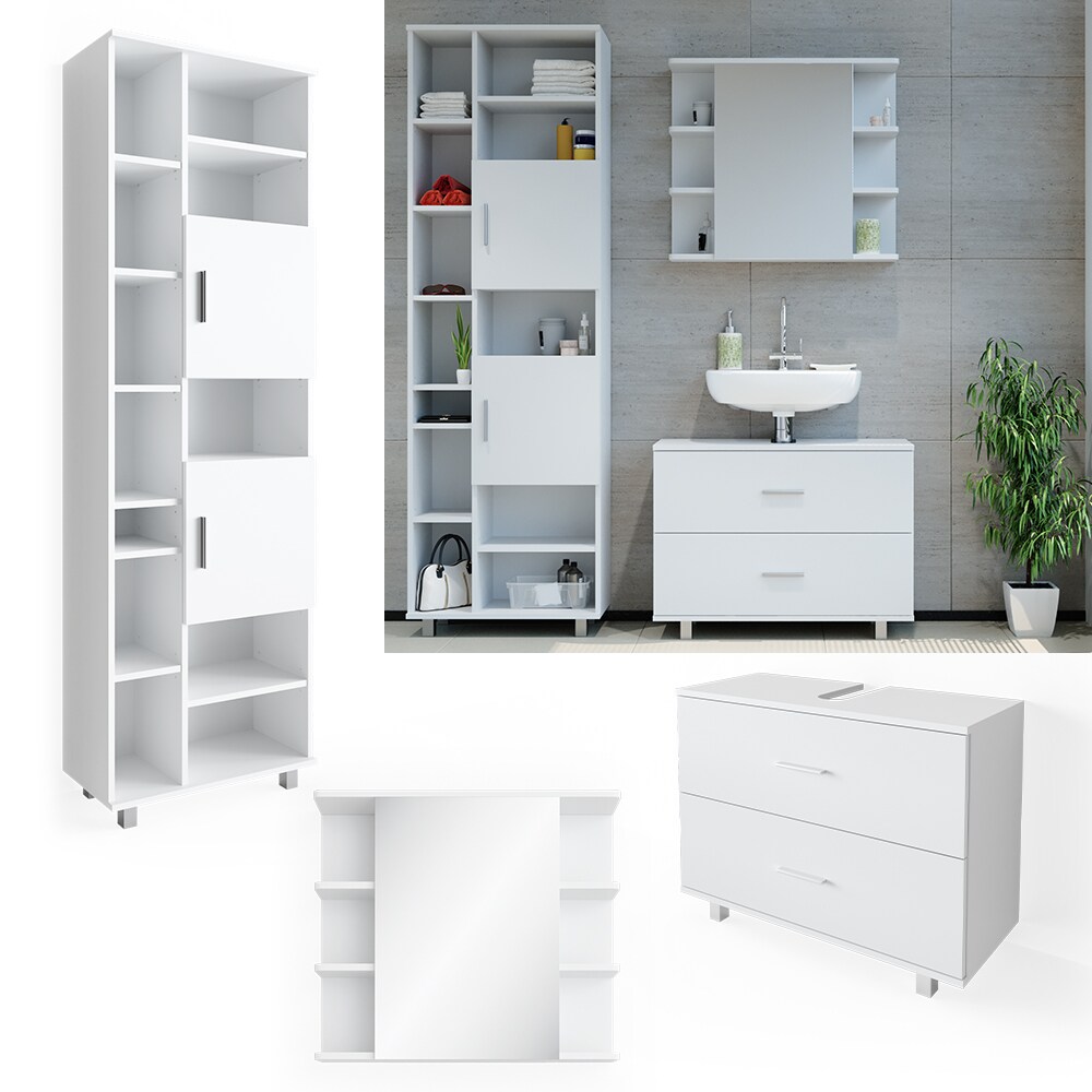 VICCO Badmöbel Set ILIAS Weiß  Spiegel Kommode Unterschrank Badschrank