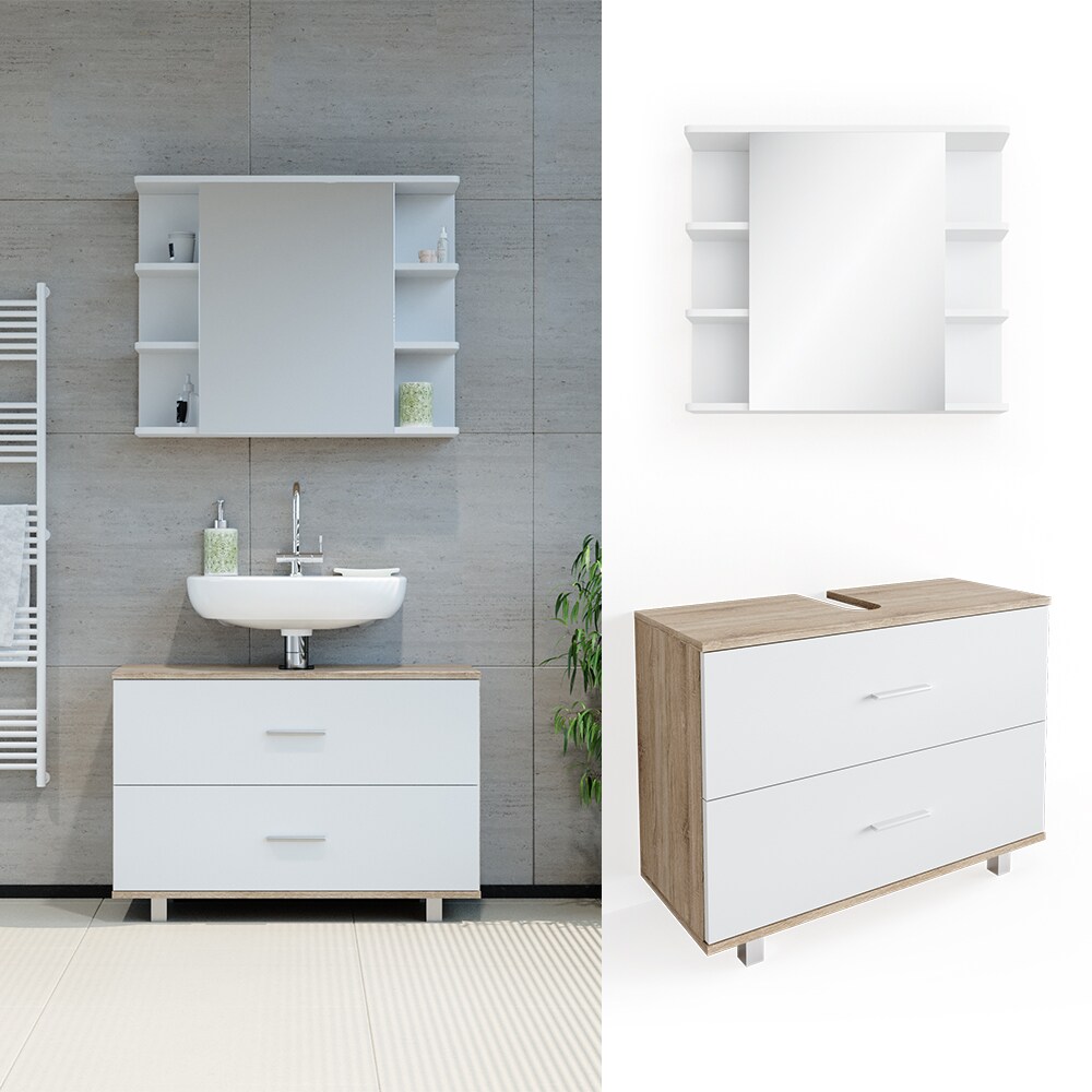 VICCO Badmöbel Set ILIAS Weiß Eiche Bad Spiegel Unterschrank Badschrank