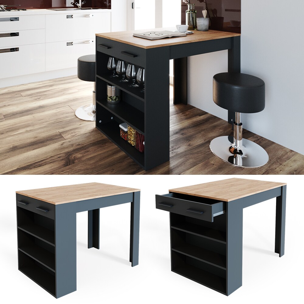 VICCO Bartisch REPOSE Tresen Tisch Regal Bistrotisch Schublade Eiche Anthrazit | 04251421956933