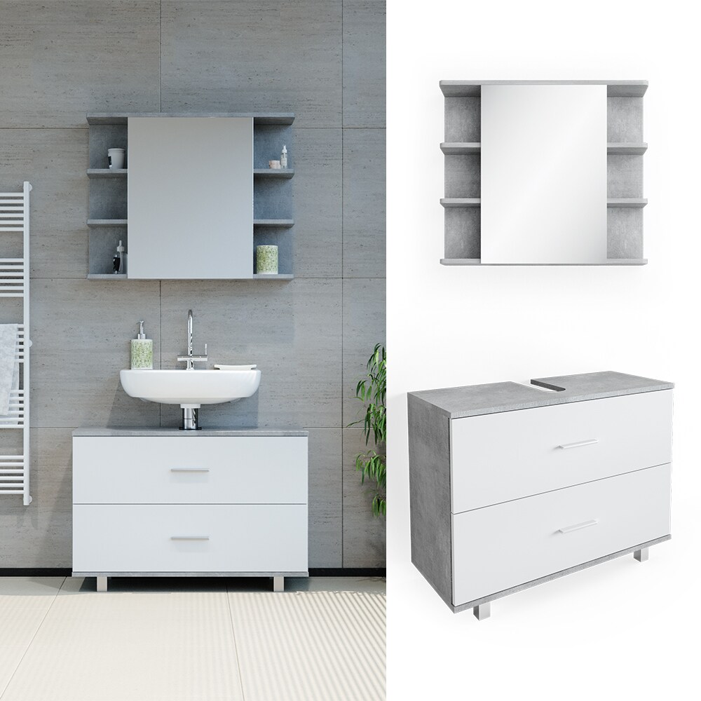 VICCO Badm&ouml;bel Set ILIAS Wei&szlig; Beton Bad Spiegel Unterschrank Badschrank - Bild 1