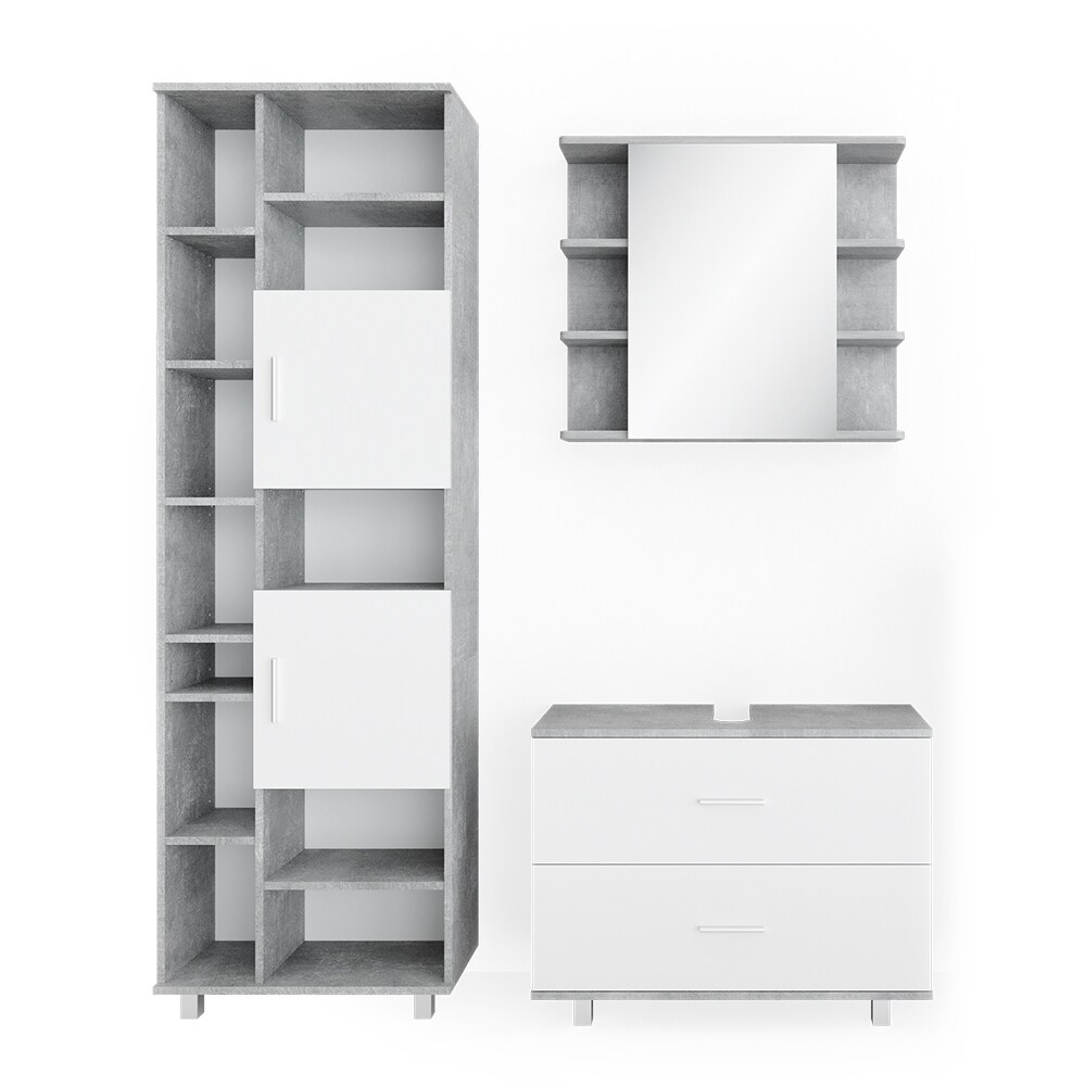 VICCO Badm&ouml;bel Set ILIAS Wei&szlig; Beton Spiegel Kommode Unterschrank Badschrank - Bild 1