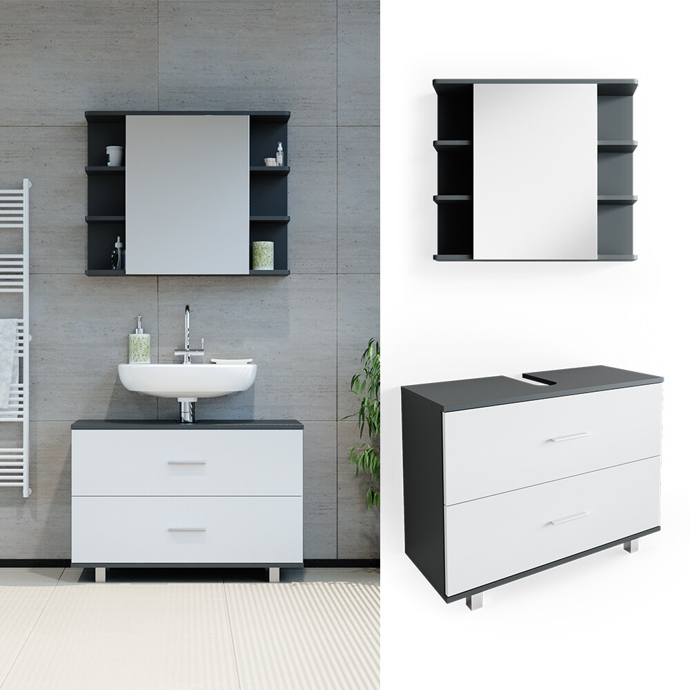 VICCO Badmöbel Set ILIAS Weiß Anthrazit Bad Spiegel Unterschrank Badschrank