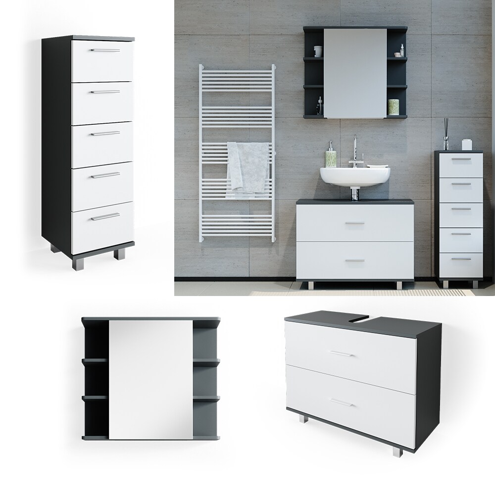 VICCO Badm&ouml;bel Set ILIAS Wei&szlig; Anthrazit Spiegel Kommode Unterschrank Badschrank - Bild 1