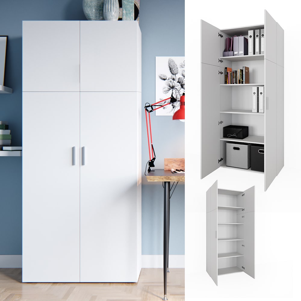 VICCO Aktenschrank FRANK wei&szlig; Schrank 2 T&uuml;ren B&uuml;cherregal Standregal Aktenregal - Bild 1