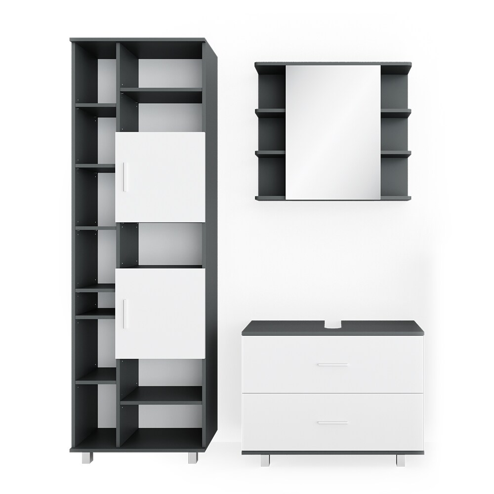 VICCO Badm&ouml;bel Set ILIAS Wei&szlig; Anthrazit Spiegel Kommode Unterschrank Badschrank - Bild 1