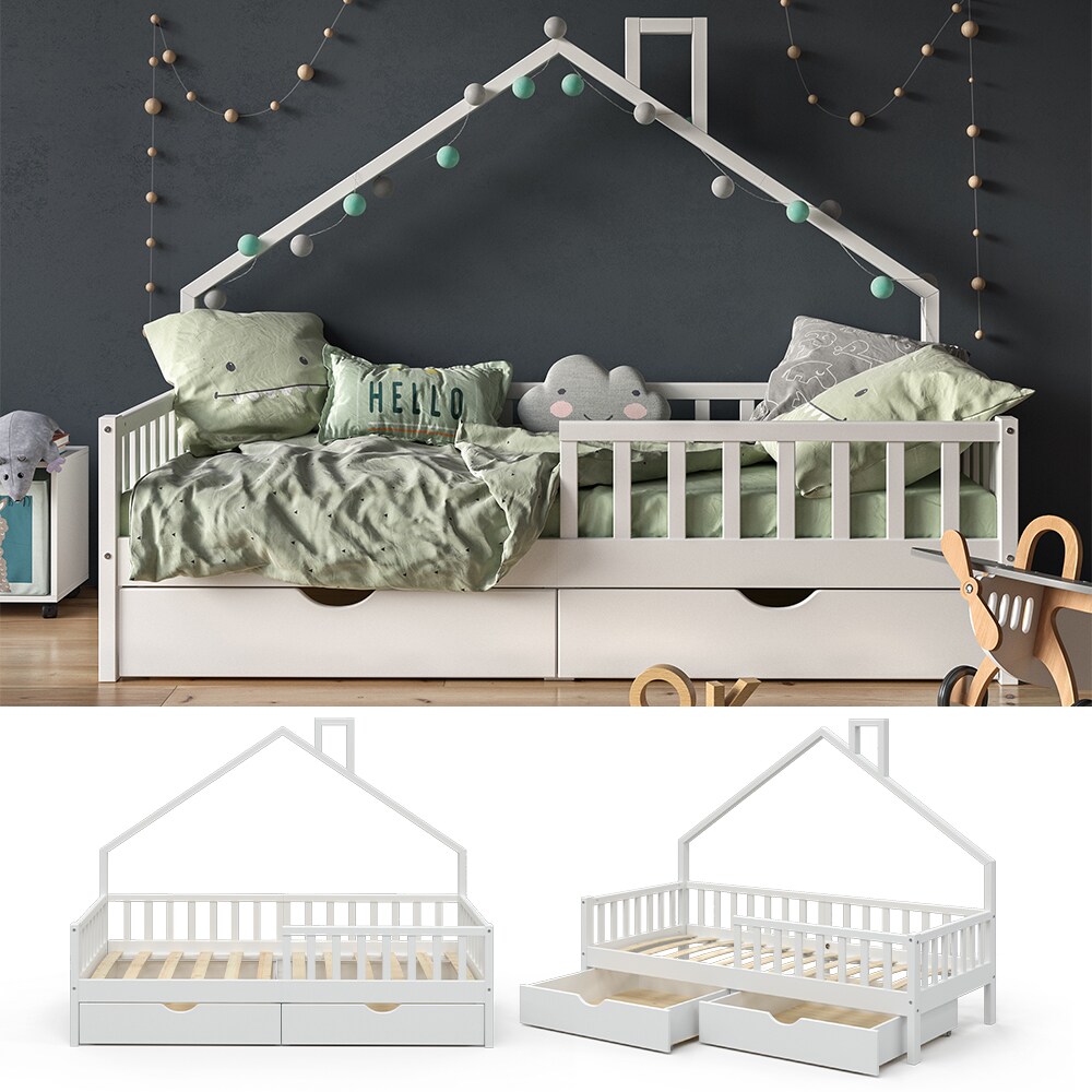 VitaliSpa Hausbett Kinderbett Spielbett Noemi 90x200cm Schubladen Rausfallschutz - Bild 1