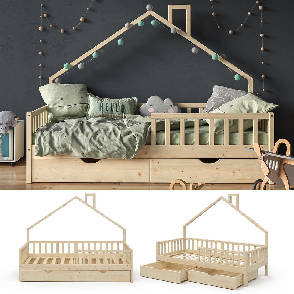 VitaliSpa Hausbett Kinderbett Spielbett Noemi 90x200cm Schubladen Rausfallschutz - Bild 1