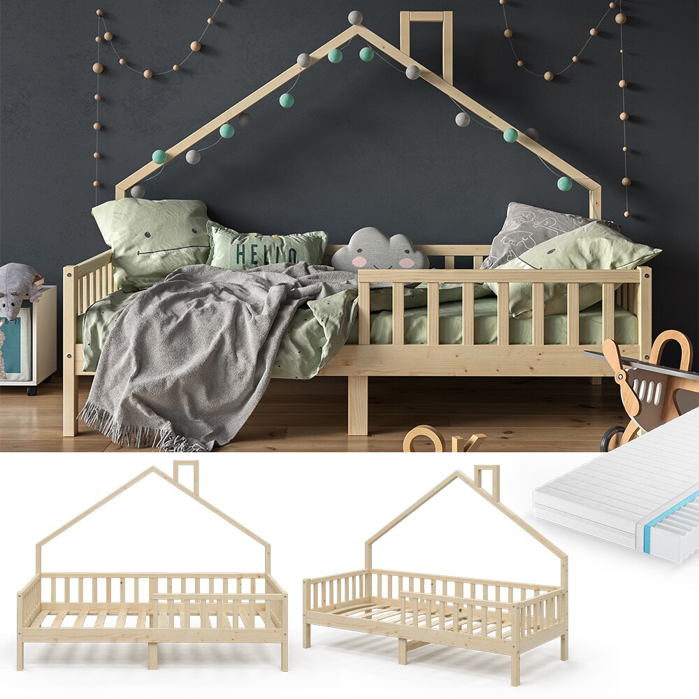 VitaliSpa Hausbett Kinderbett Spielbett Noemi 90x200cm inkl. Matratze natur - Bild 1