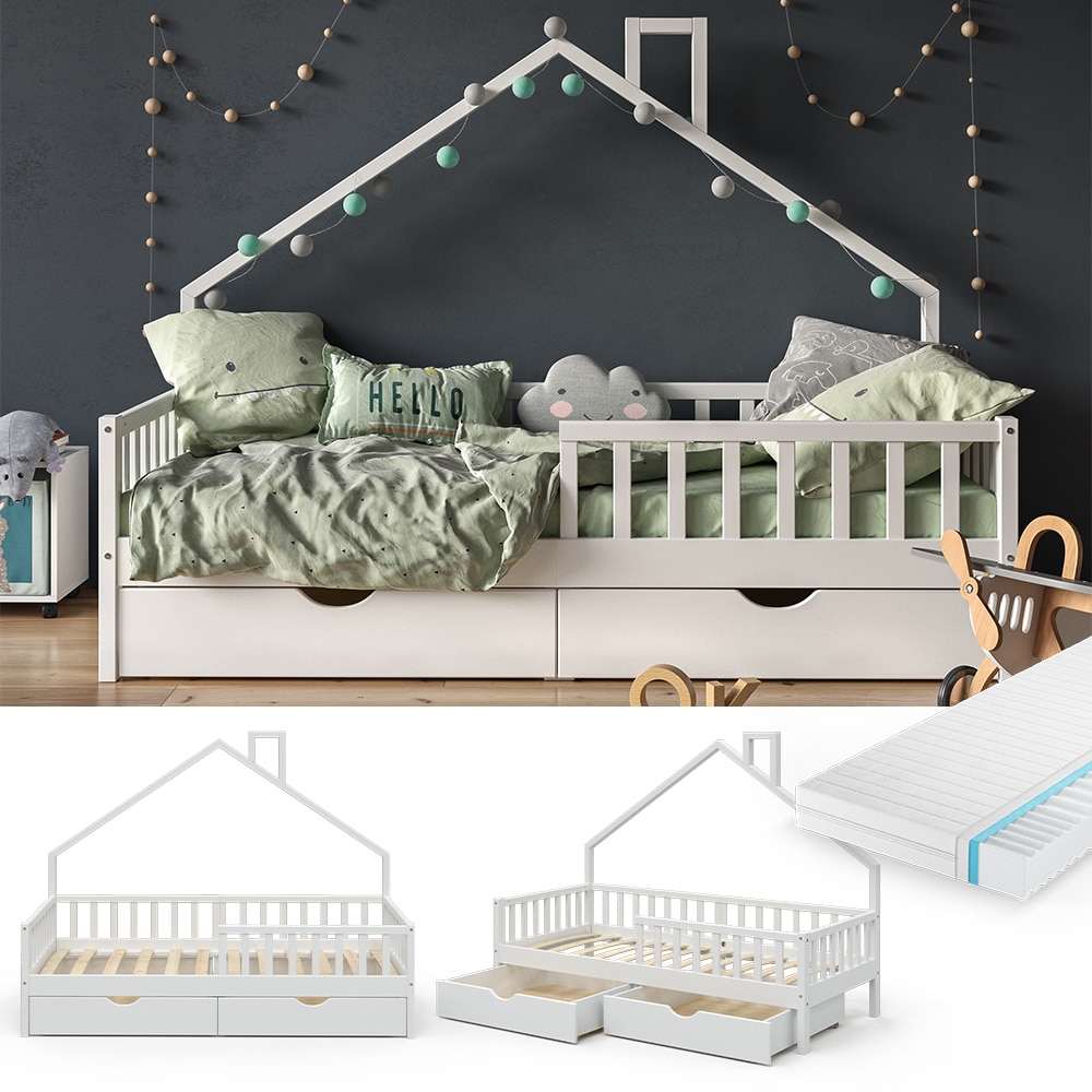 VitaliSpa Hausbett Kinderbett Spielbett Noemi 90x200cm inkl. Matratze Schubladen - Bild 1