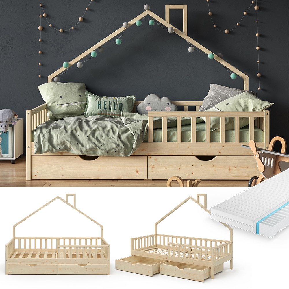 VitaliSpa Hausbett Kinderbett Spielbett Noemi 90x200cm inkl. Matratze Schubladen - Bild 1