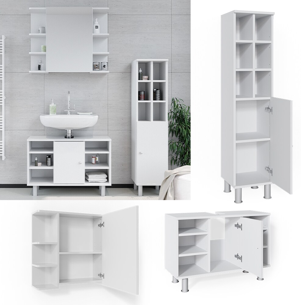 Vicco Badmöbel Set Fynn Spiegelschrank Waschbeckenunterschrank Hochschrank Bad | 04251421953307