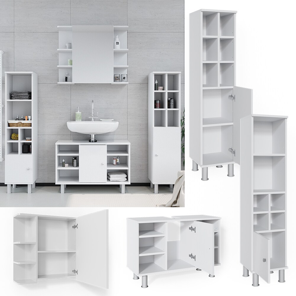 Vicco Badmöbel Set 4tlg Fynn Spiegelschrank Waschbeckenunterschrank Hochschrank