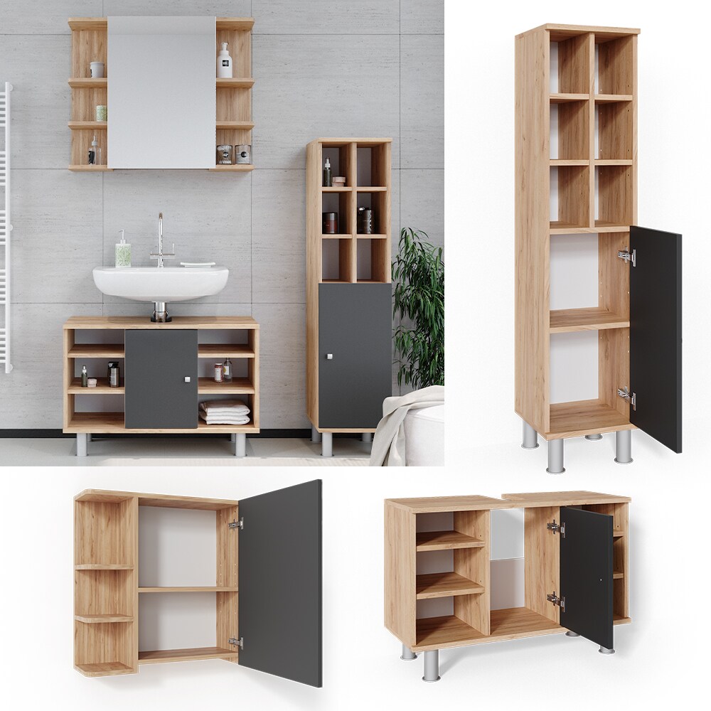 Vicco Badm&ouml;bel Set Fynn Spiegelschrank Waschbeckenunterschrank Hochschrank Bad - Bild 1