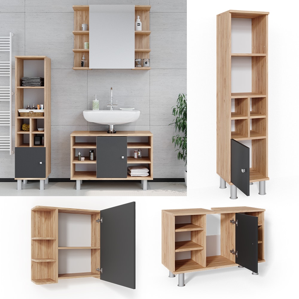 Vicco Badm&ouml;bel Set 3tlg Fynn Spiegelschrank Waschbeckenunterschrank Hochschrank - Bild 1