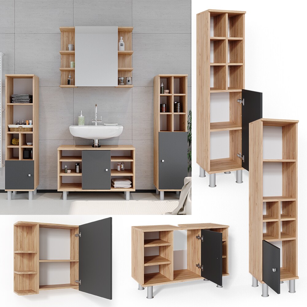 Vicco Badmöbel Set 4tlg Fynn Spiegelschrank Waschbeckenunterschrank Hochschrank