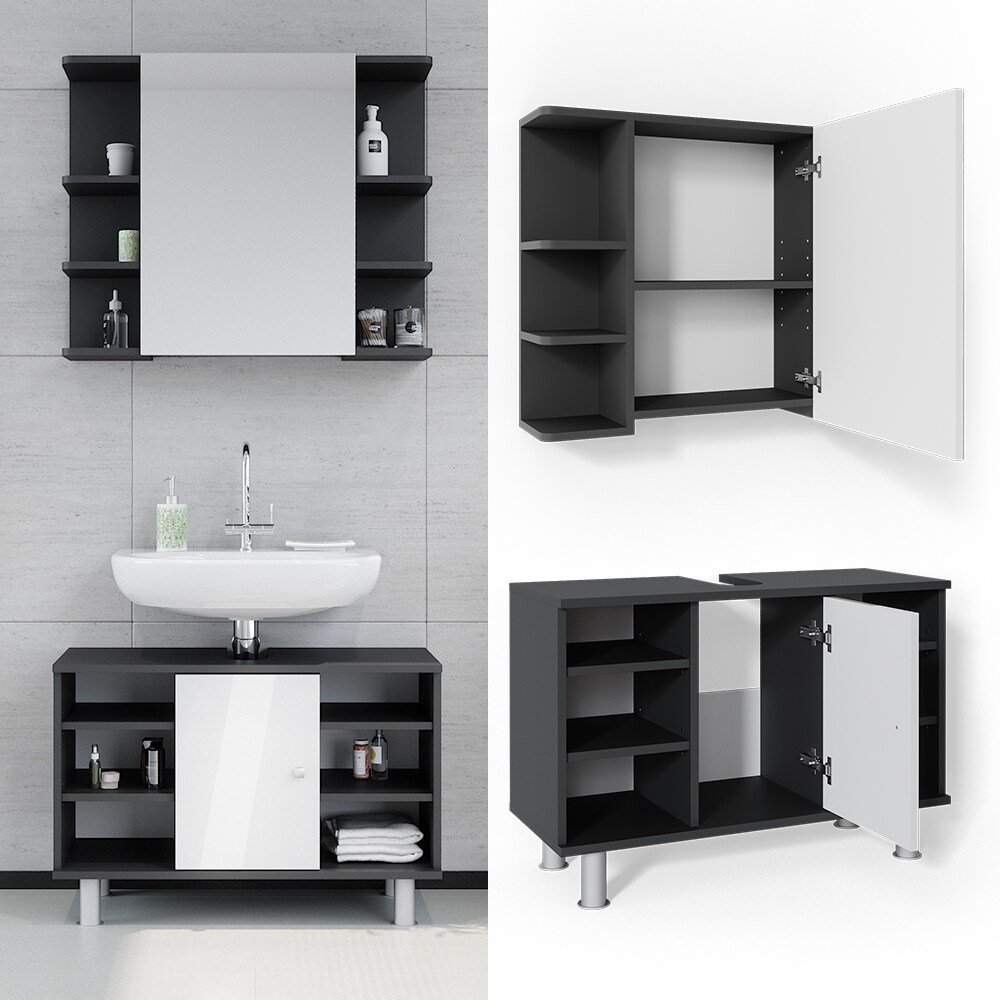 Vicco Badmöbel Set Badezimmer Möbel Fynn Spiegelschrank Waschbeckenunterschrank