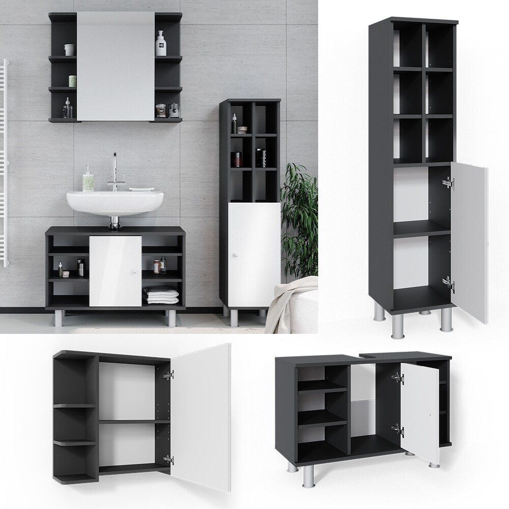 Vicco Badmöbel Set Fynn Spiegelschrank Waschbeckenunterschrank Hochschrank Bad