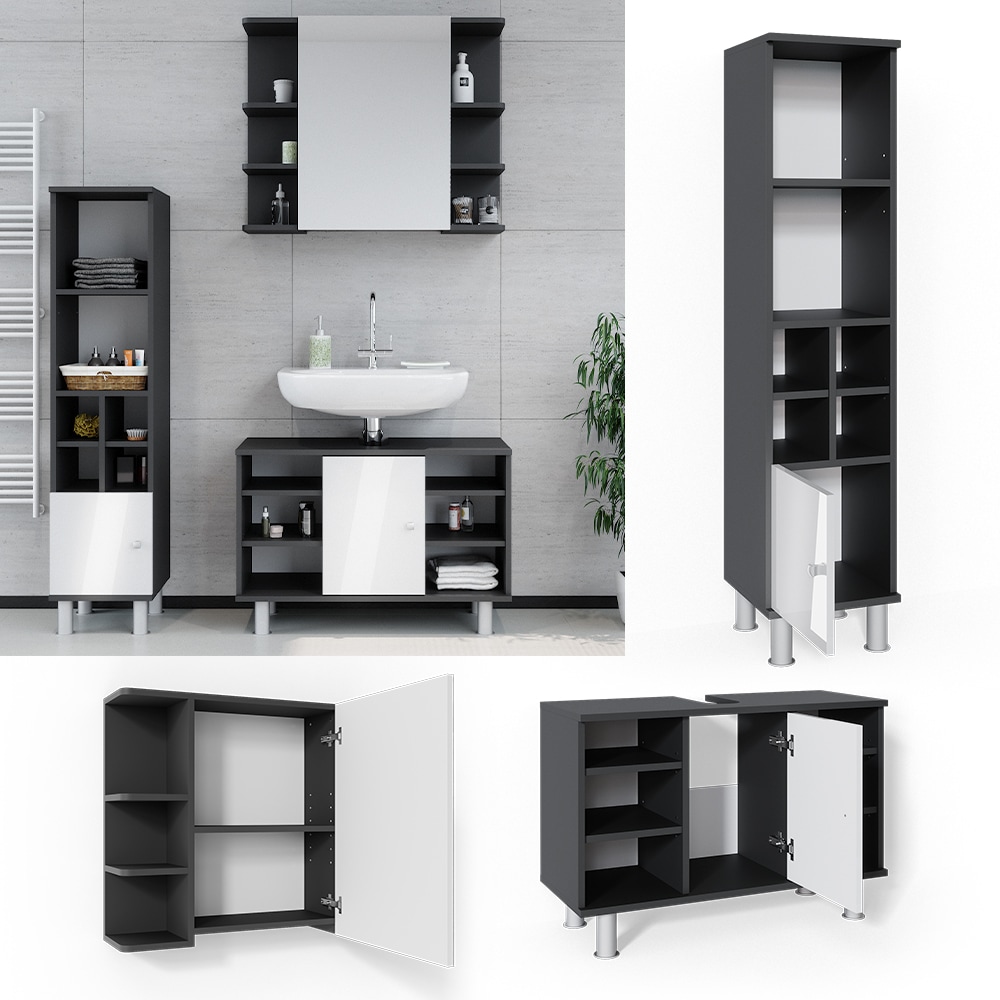 Vicco Badm&ouml;bel Set 3tlg Fynn Spiegelschrank Waschbeckenunterschrank Hochschrank - Bild 1