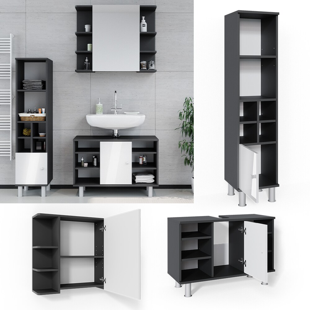 Vicco Badmöbel Set 3tlg Fynn Spiegelschrank Waschbeckenunterschrank Hochschrank
