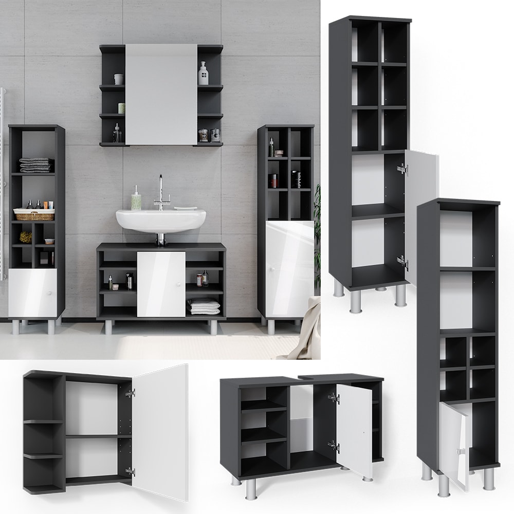 Vicco Badm&ouml;bel Set 4tlg Fynn Spiegelschrank Waschbeckenunterschrank Hochschrank - Bild 1