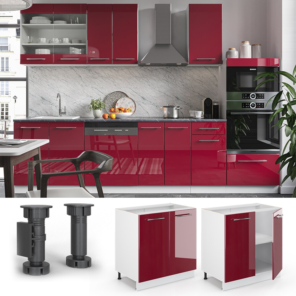 VICCO Unterschrank 80 cm Bordeaux Hochglanz Küchenschrank Hängeschrank Küchenzeile Fame-Line | 04251421955707