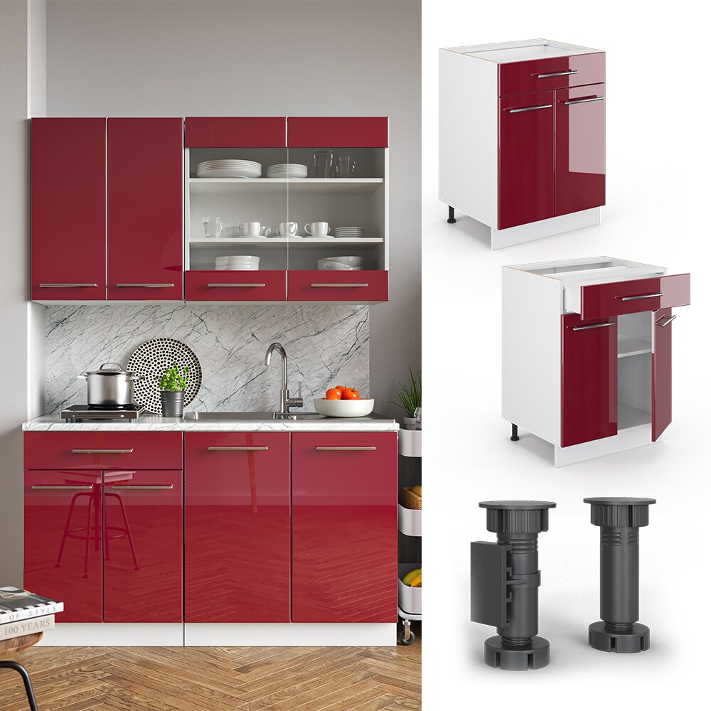 VICCO Schubunterschrank 60 cm Bordeaux Hochglanz Küchenschrank Hängeschrank Küchenzeile Fame-Line