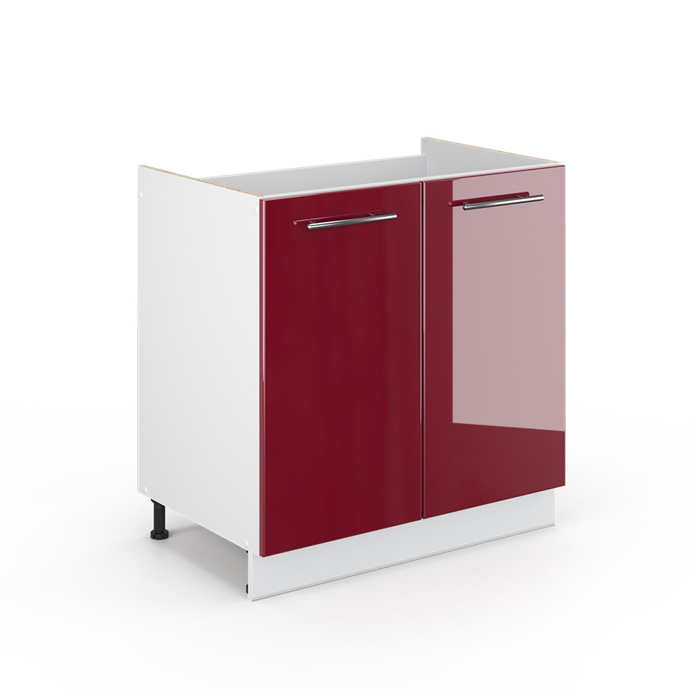 VICCO Sp&uuml;lenunterschrank 80 cm Bordeaux Hochglanz K&uuml;chenschrank H&auml;ngeschrank K&uuml;chenzeile Fame-Line - Bild 1