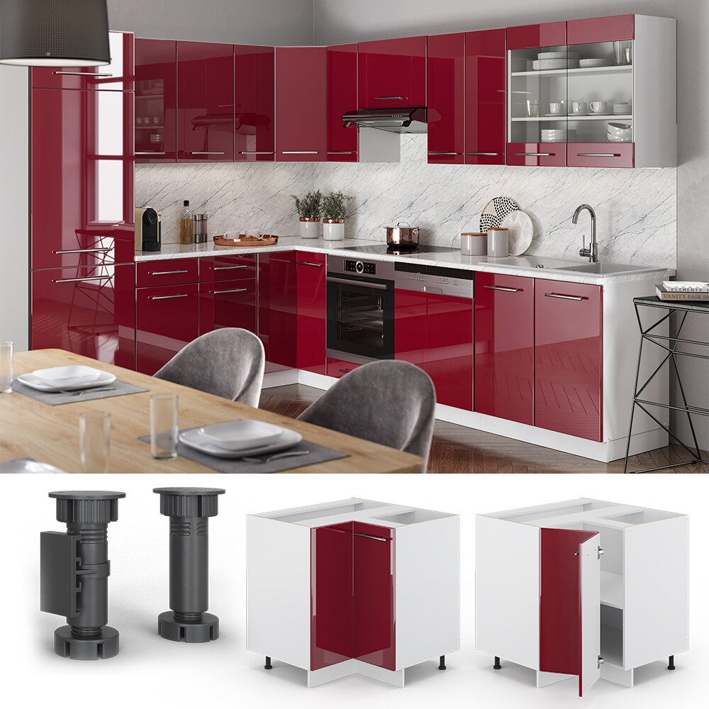 VICCO Eckunterschrank 87 cm Bordeaux Hochglanz Küchenschrank Hängeschrank Küchenzeile Fame-Line