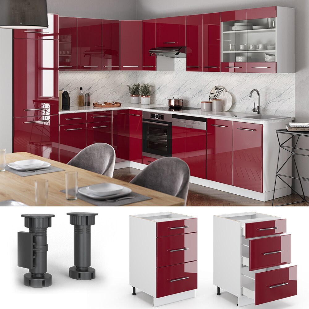 VICCO Schubunterschrank 50 cm Bordeaux Hochglanz K&uuml;chenschrank H&auml;ngeschrank K&uuml;chenzeile Fame-Line - Bild 1