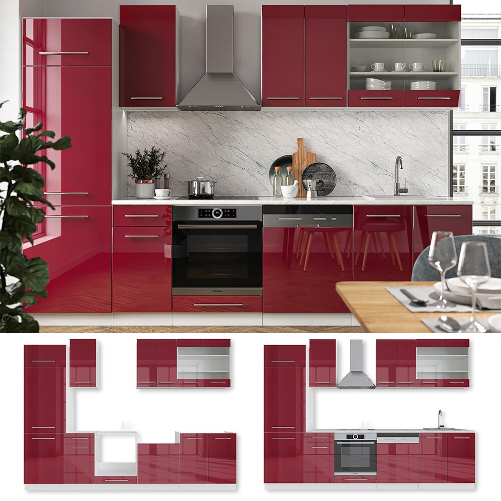 Vicco Küchenzeile Küchenblock Einbauküche 240cm Fame-Line Hochglanz Fronten