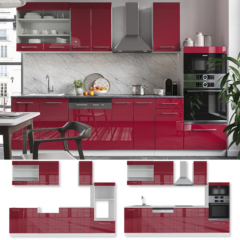 Vicco Küchenzeile Küchenblock Einbauküche 240cm Fame-Line Hochglanz Fronten