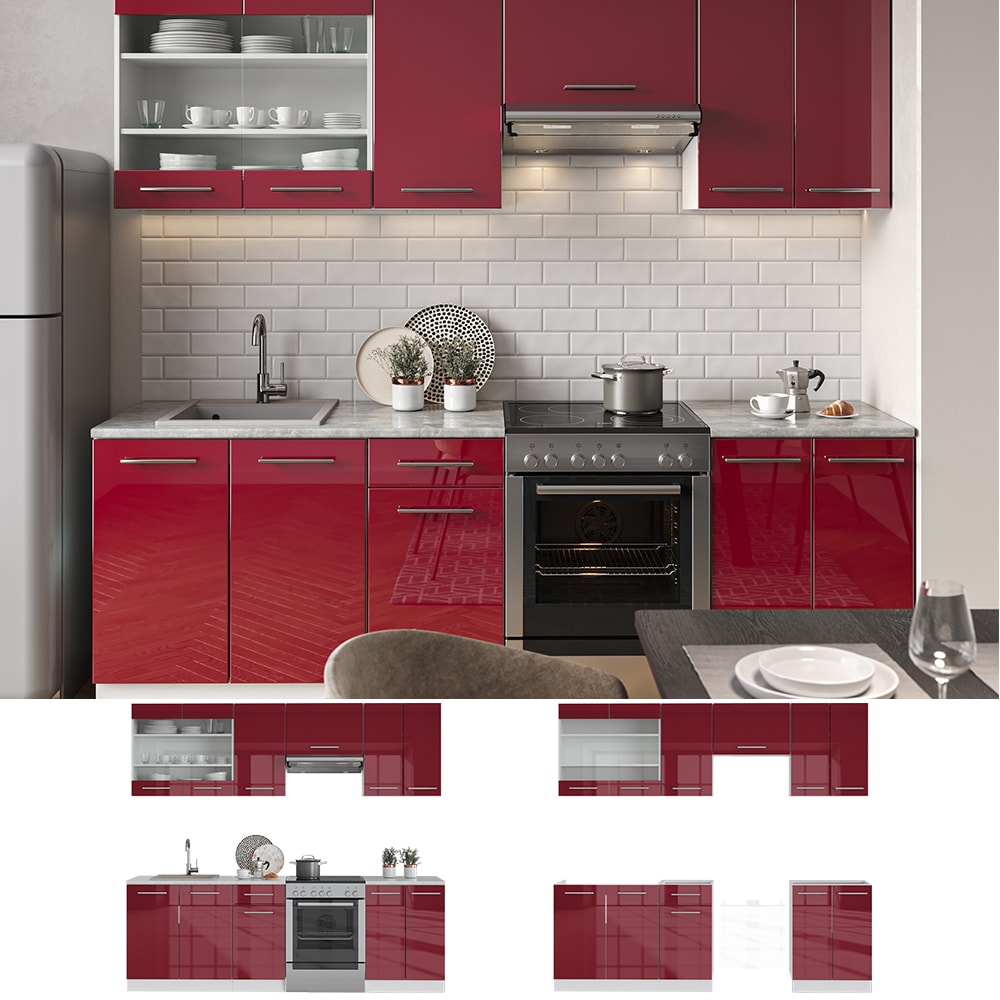 Vicco K&uuml;chenzeile K&uuml;chenblock Einbauk&uuml;che 240cm Fame-Line Hochglanz Fronten - Bild 1