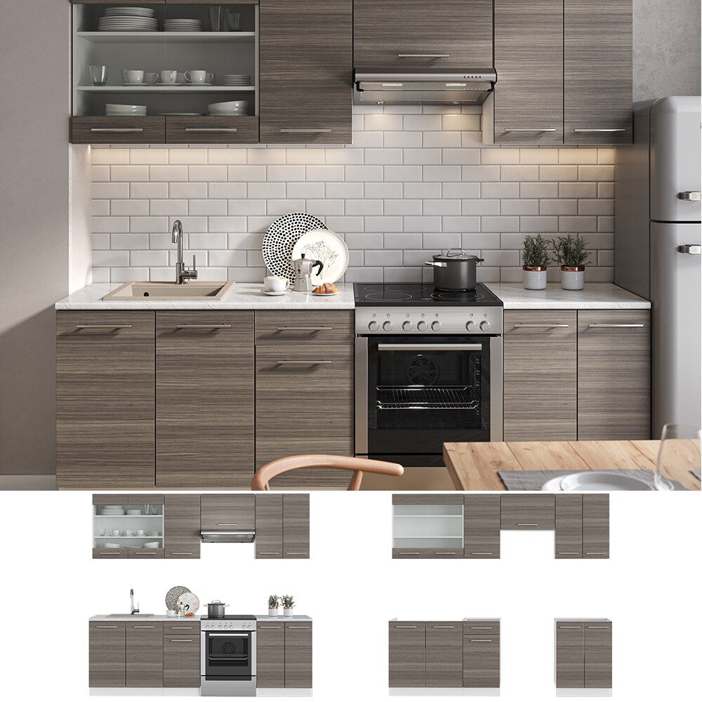 Vicco K&uuml;chenzeile K&uuml;chenblock Einbauk&uuml;che 240cm Fame-Line Edelgrau Fronten - Bild 1