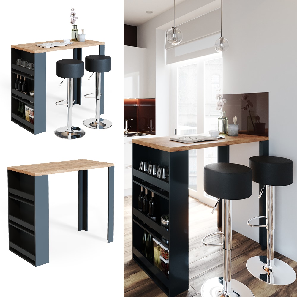 VICCO Bartisch Bartresen Stehtisch Tisch Tresentisch Bistrotisch Eiche Anthrazit - Bild 1