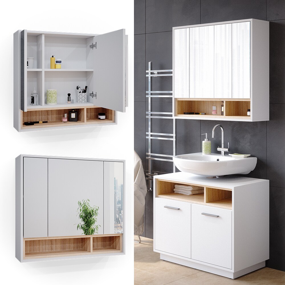 Vicco Spiegelschrank Badschrank Badspiegel 80cm Badmöbel Beatrice 3-türig Ablage