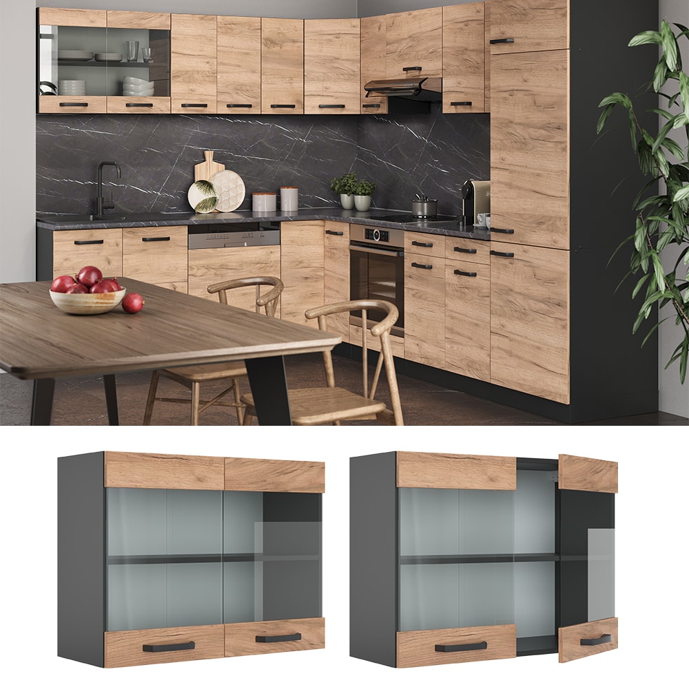 VICCO K&uuml;chenschrank H&auml;ngeschrank H&auml;ngeglasschrank 80 cm R-Line Anthrazit - Bild 1