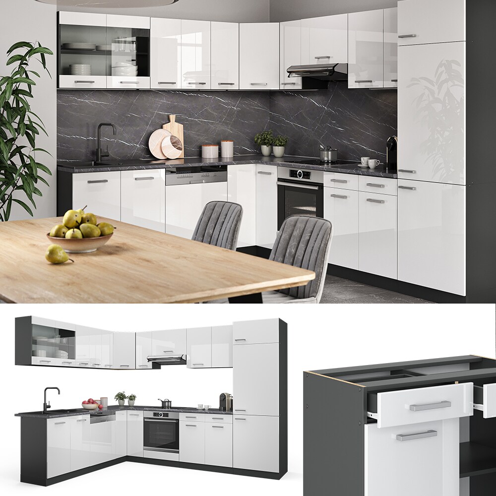 VICCO K&Uuml;CHENZEILE R-LINE ECKK&Uuml;CHE WINKEL K&Uuml;CHE EINBAUK&Uuml;CHE K&Uuml;CHENBLOCK ANTHRAZIT WEISS HOCHGLANZ - Bild 1