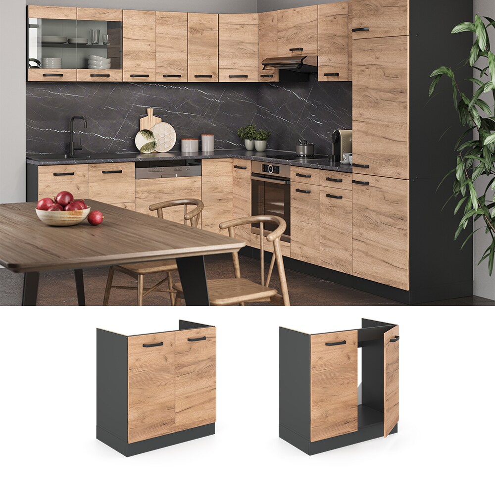 VICCO Küchenschrank Unterschrank Spülenunterschrank 80 cm R-Line Anthrazit