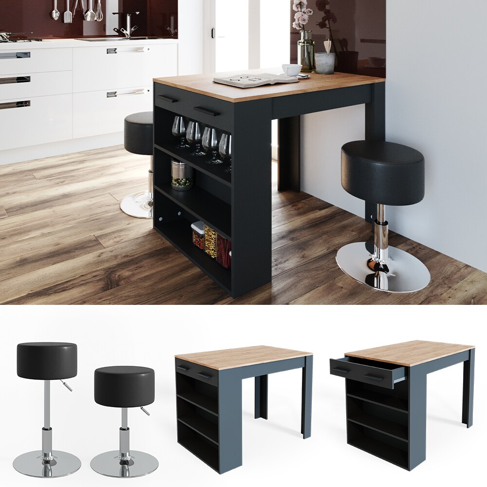VICCO Bartisch REPOSE Tresen Tisch Hocker Bistrotisch Schublade Eiche Anthrazit - Bild 1