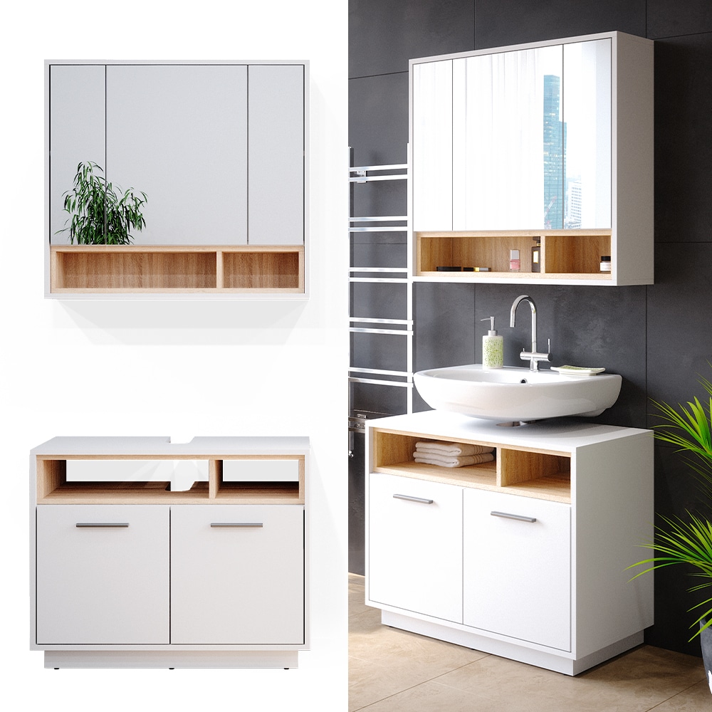 Vicco Badm&ouml;bel Badezimmerm&ouml;bel Beatrice 2er Set aus Spiegelschrank Unterschrank - Bild 1