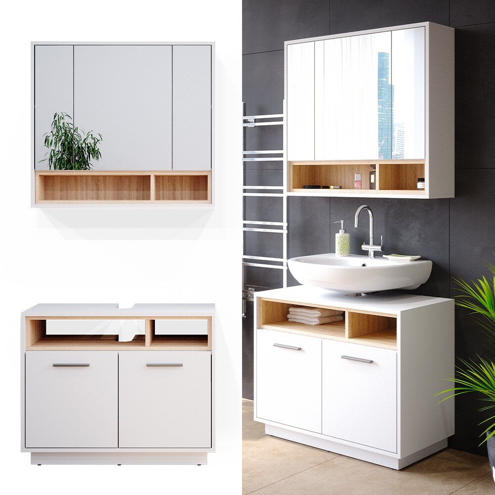 Vicco Badmöbel Badezimmermöbel Beatrice 2er Set aus Spiegelschrank Unterschrank