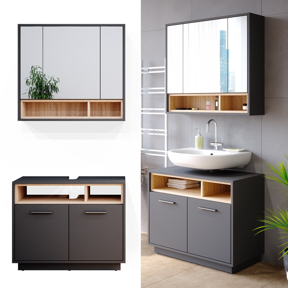 Vicco Badm&ouml;bel Badezimmerm&ouml;bel Beatrice 2er Set aus Spiegelschrank Unterschrank - Bild 1