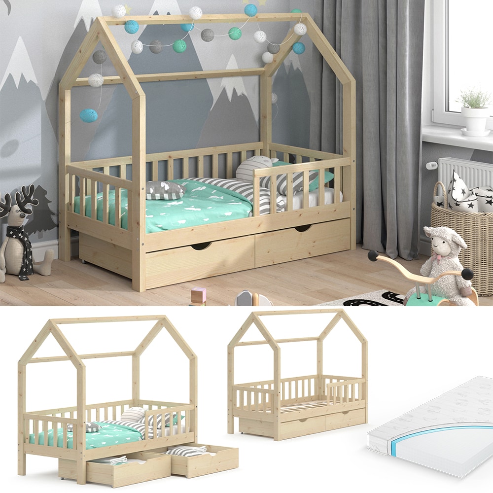 VitaliSpa Kinderbett Hausbett Spielbett Wiki 80x160 inkl Matratze 2 Schubladen - Bild 1