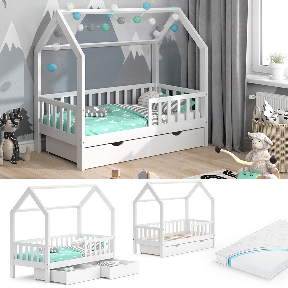 VitaliSpa Kinderbett Hausbett Spielbett Wiki 80x160 inkl Matratze 2 Schubladen - Bild 1
