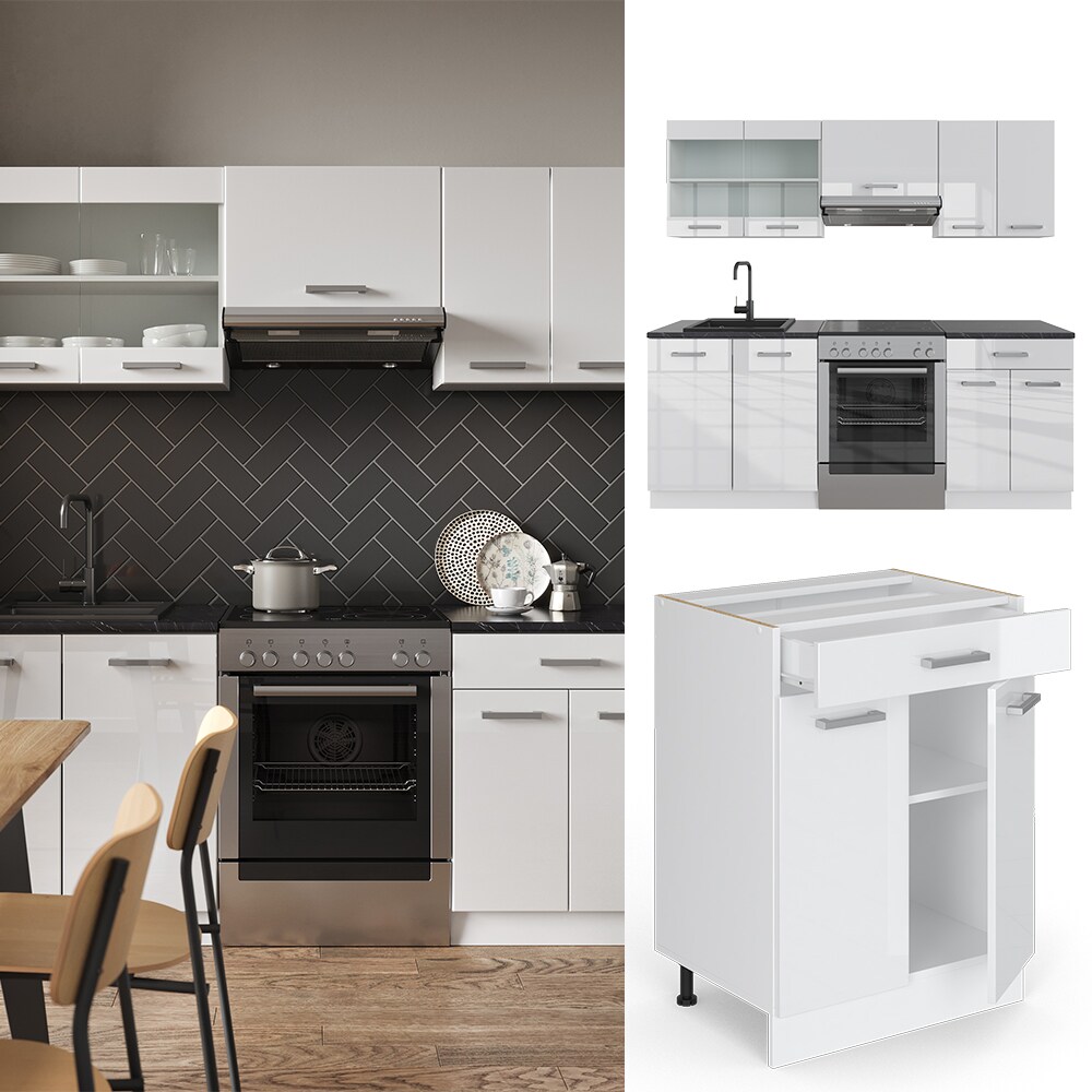Vicco KÜCHE R-LINE 200CM KÜCHENZEILE KÜCHENBLOCK EINBAU Weiß Hochlanz