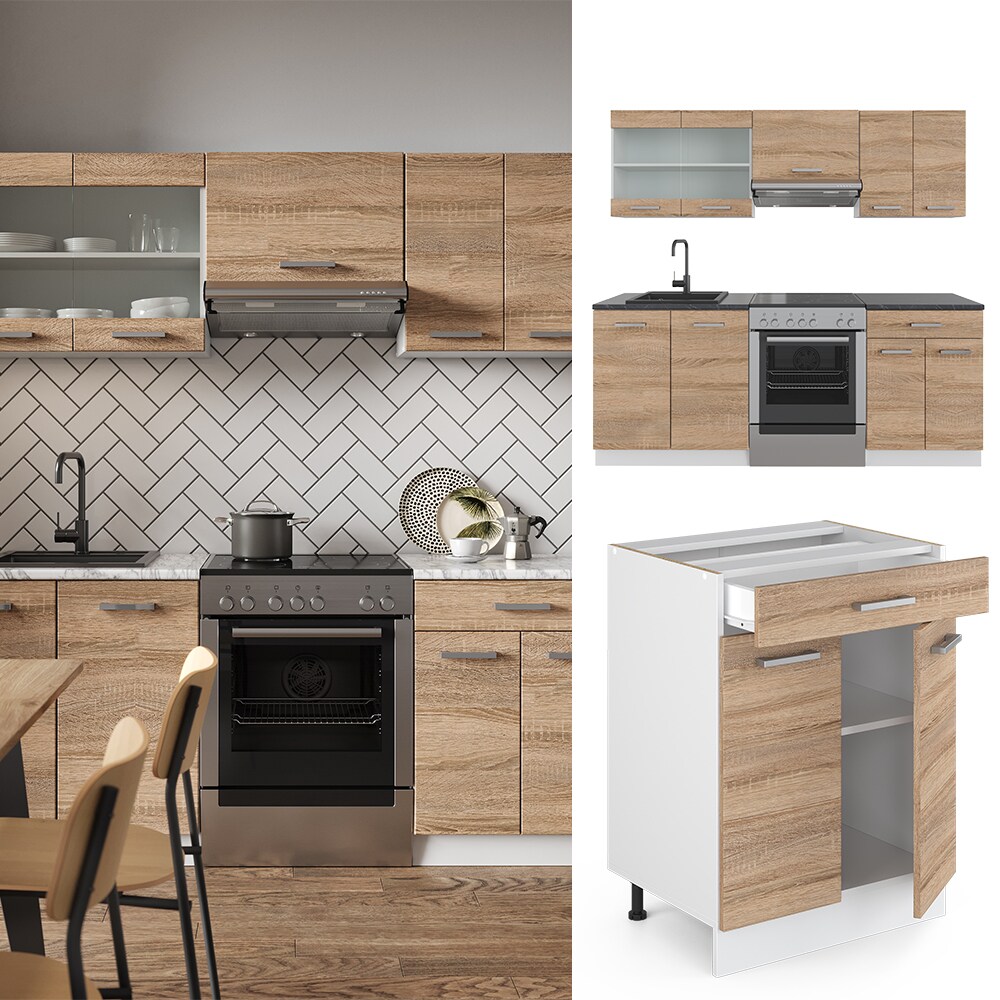 Vicco KÜCHE R-LINE 200CM KÜCHENZEILE KÜCHENBLOCK EINBAU Sonoma